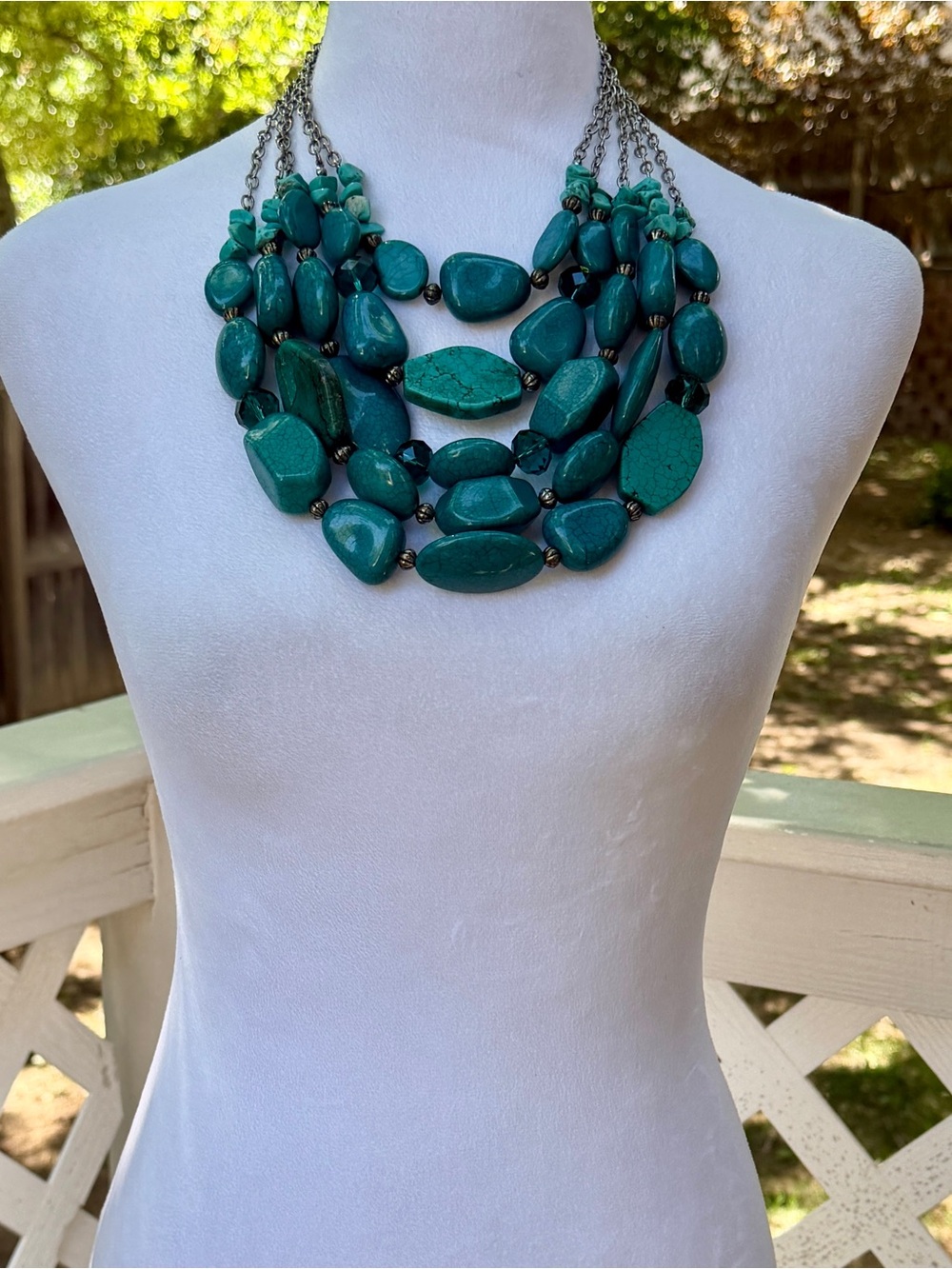 Multi Strand Layered Faux Turquoise Beaded Stone Statement Necklace Southwest - Picture 16 of 16
